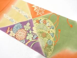 アンティーク　鼓に菊・楓模様刺繍丸帯（材料）